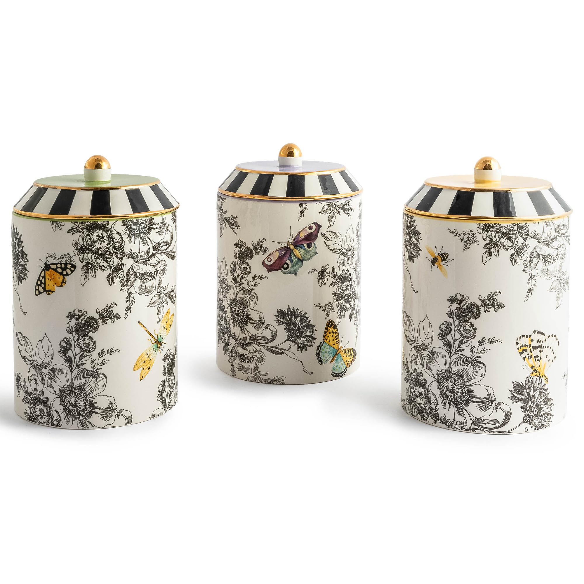 Amazon.com: MACKENZIE-CHILDS Set of 3 Ceramic Canisters, Lidded Amazon.com: MACKENZIE-CHILDS Set of 3 Ceramic Canisters, Lidded