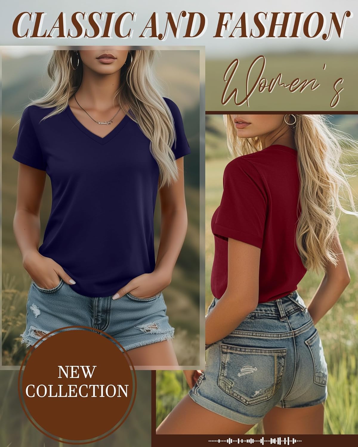 Riyiper 4 Pack Women's V Neck T Shirts, Summer Casual Short Sleeve Tops Loose Rolled Sleeve Tees Trendy Shirts - Image 4