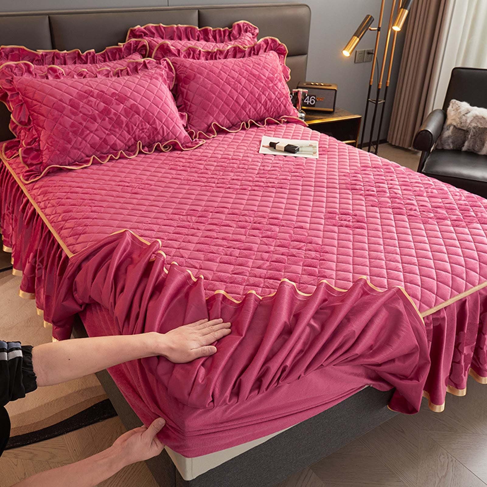 Falda de cama envolvente para ocultar el somier y juego de sábanas con volantes C