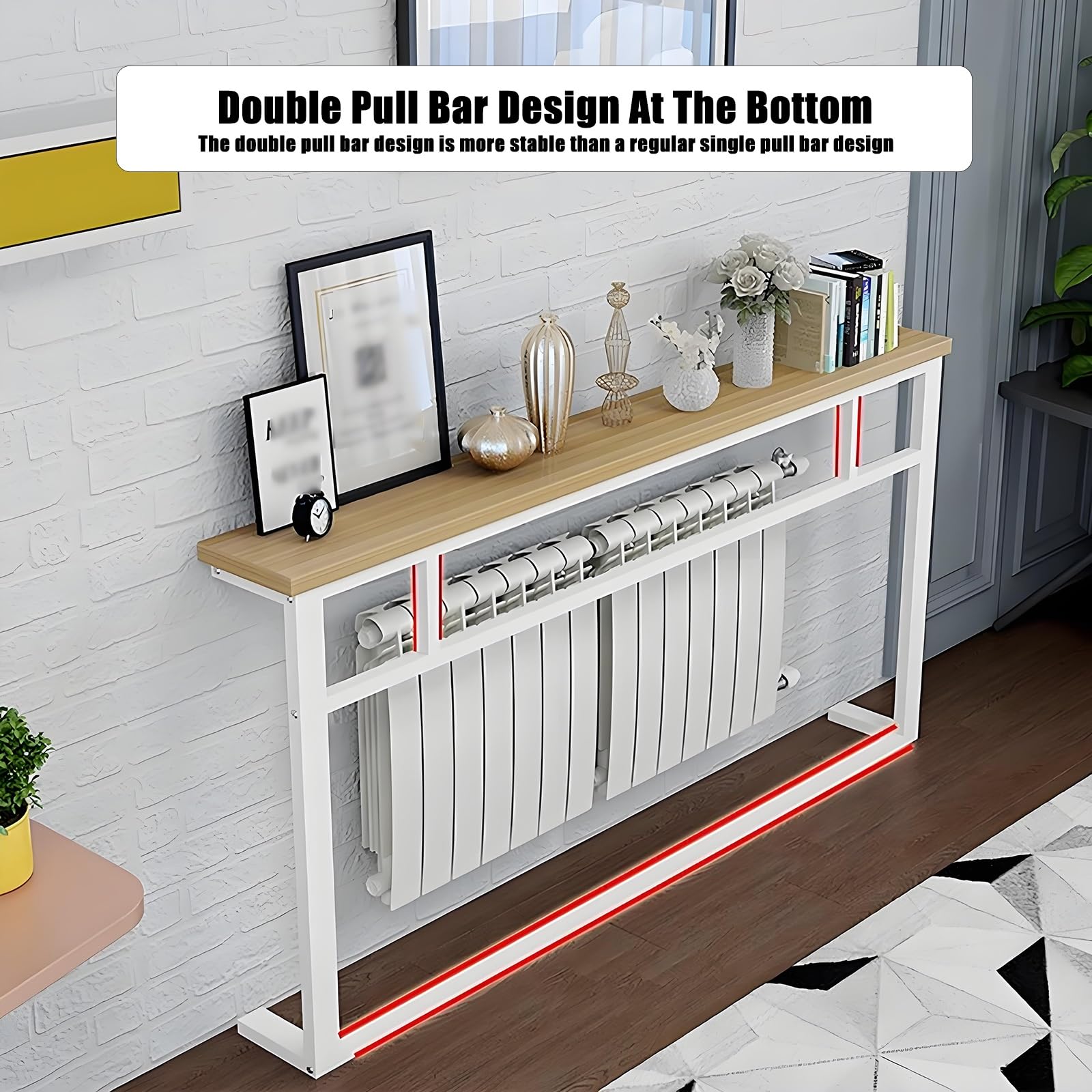 Estantería sobre radiador - Mesa Auxiliar Larga para recibidor, Ideal para salón, Dormitorio u Oficina. Se Adapta detrás del sofá. Solución Decorativa para calefacción.