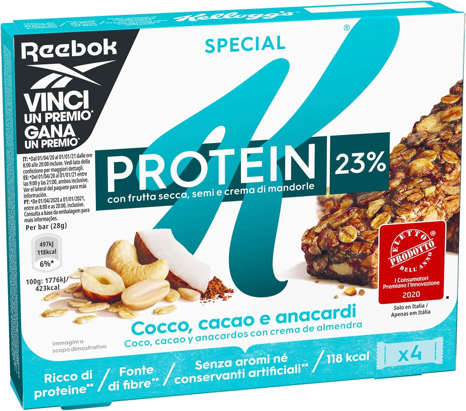 Kellogg's Special K Barrette Protein Cacao, Cocco e Anacardi e Crema di