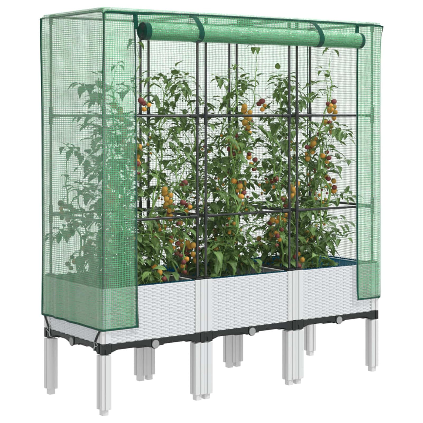 Homgoday Hochbeet mit Gewächshaus-Aufsatz Pflanzkasten Gemüsebeet Blumenkasten Blumenbeet Gartenbeet Pflanzbeet Frühbeet für Balkon Garten Terrasse Rattan-Optik 120x40x140 cm Weiß