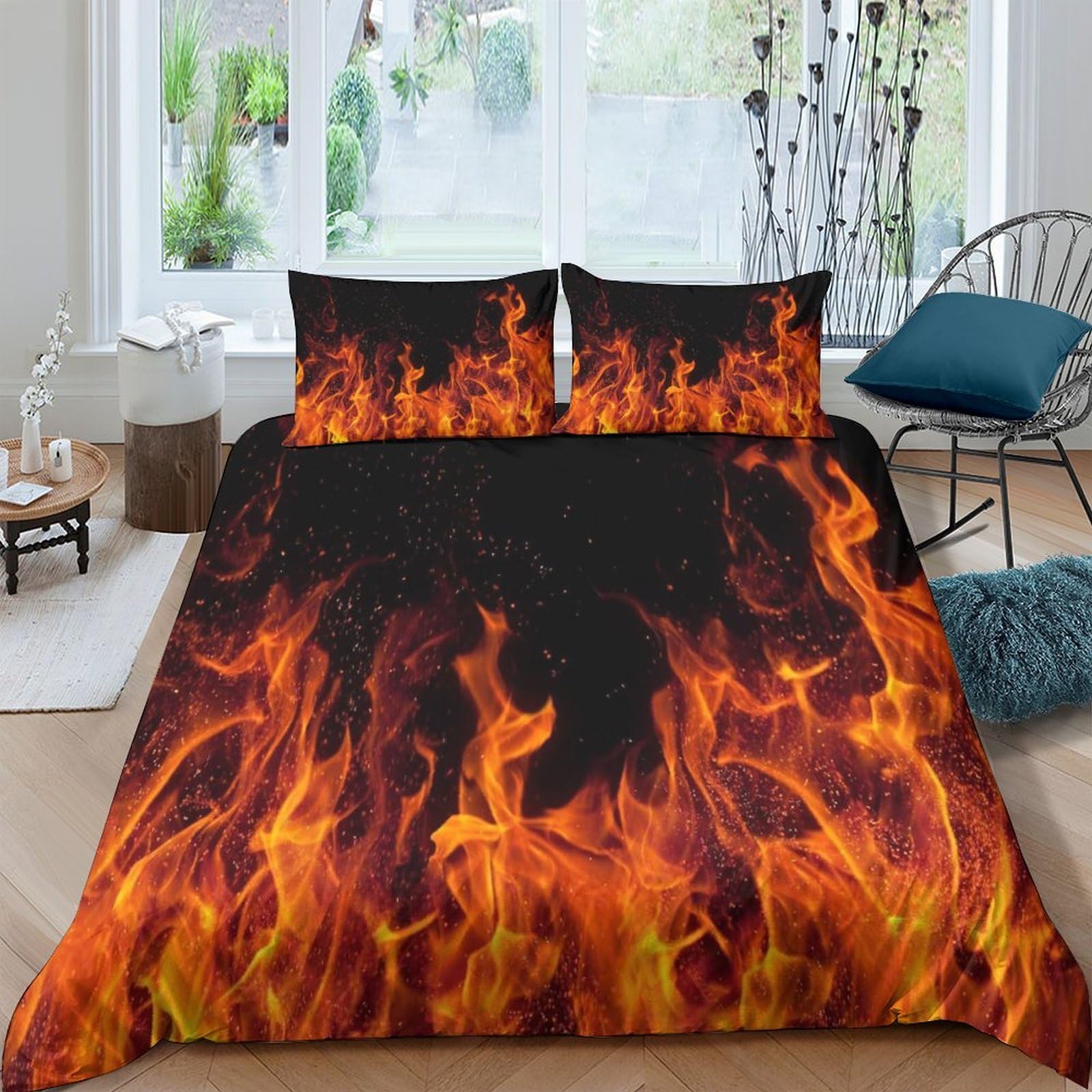 Ctjqhvkz Style-5 3D Printed Flame Fire Fitted Sheet Microfiber Soft Breathable Burning Flames Bed Cover For Bedroom Dorm Decor Mattress Protection Single（135X200cm）