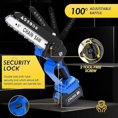 Miniatura 6 de DEPNCYC - Mini motosierra eléctrica de 8 pulgadas, motosierra eléctrica portátil sin cable, motosierra de mano con 2 baterías, herramientas de