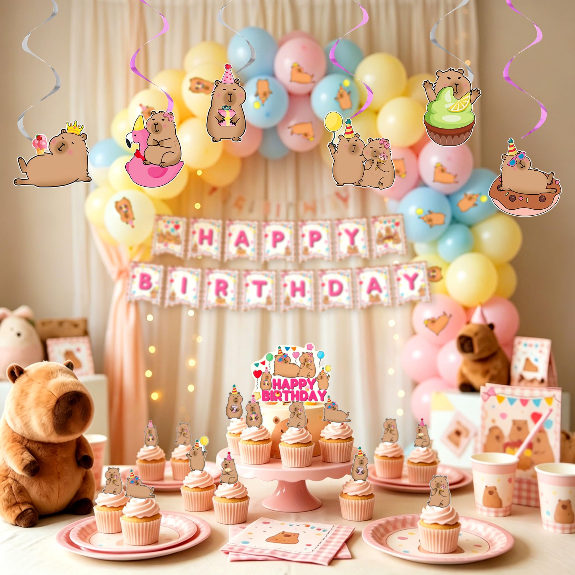 Capybara Birthday Decorations Capybara Balloon Hanging Swirls and Banner