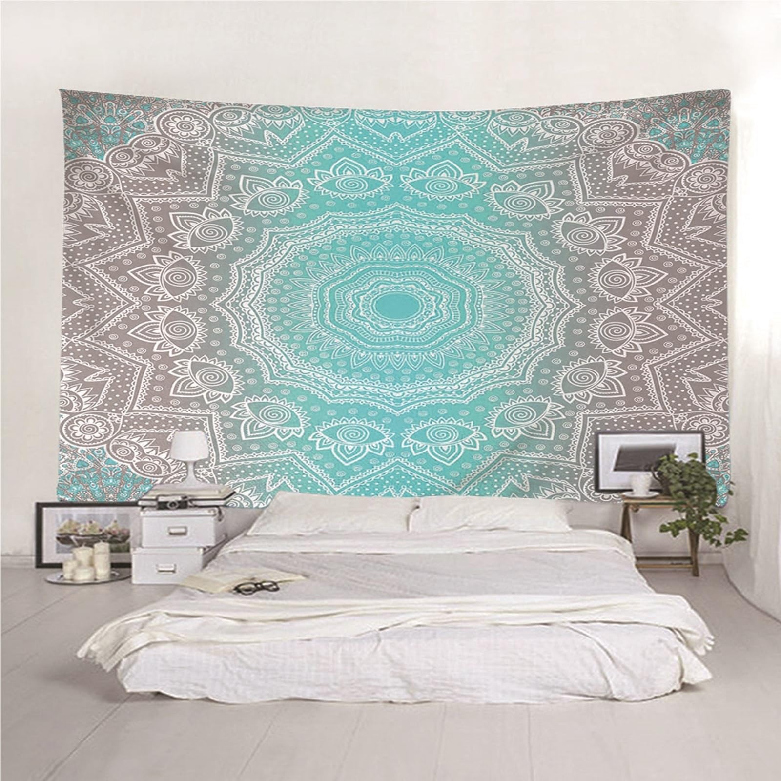 Lieson Arazzo Decorativo, Arazzo da Camera da Letto 260x240CM Motivo Mandala Tappeto Muro Camera da Appendere Alla Parete Per Decorazione Della Casa, Grigio Verde