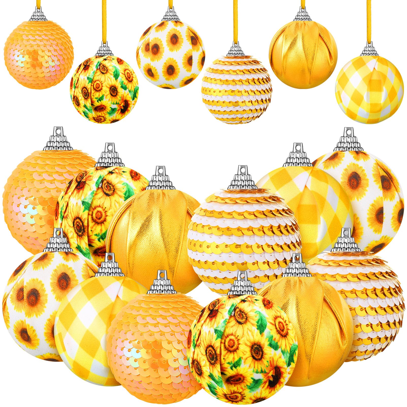 Yuxung 24 Pcs Sunflower Ornament for Summer Tree Shiny Hanging Sunflower Ball Yellow Sequin Hanging Ornament Summer Tree Decoration for Party Favor