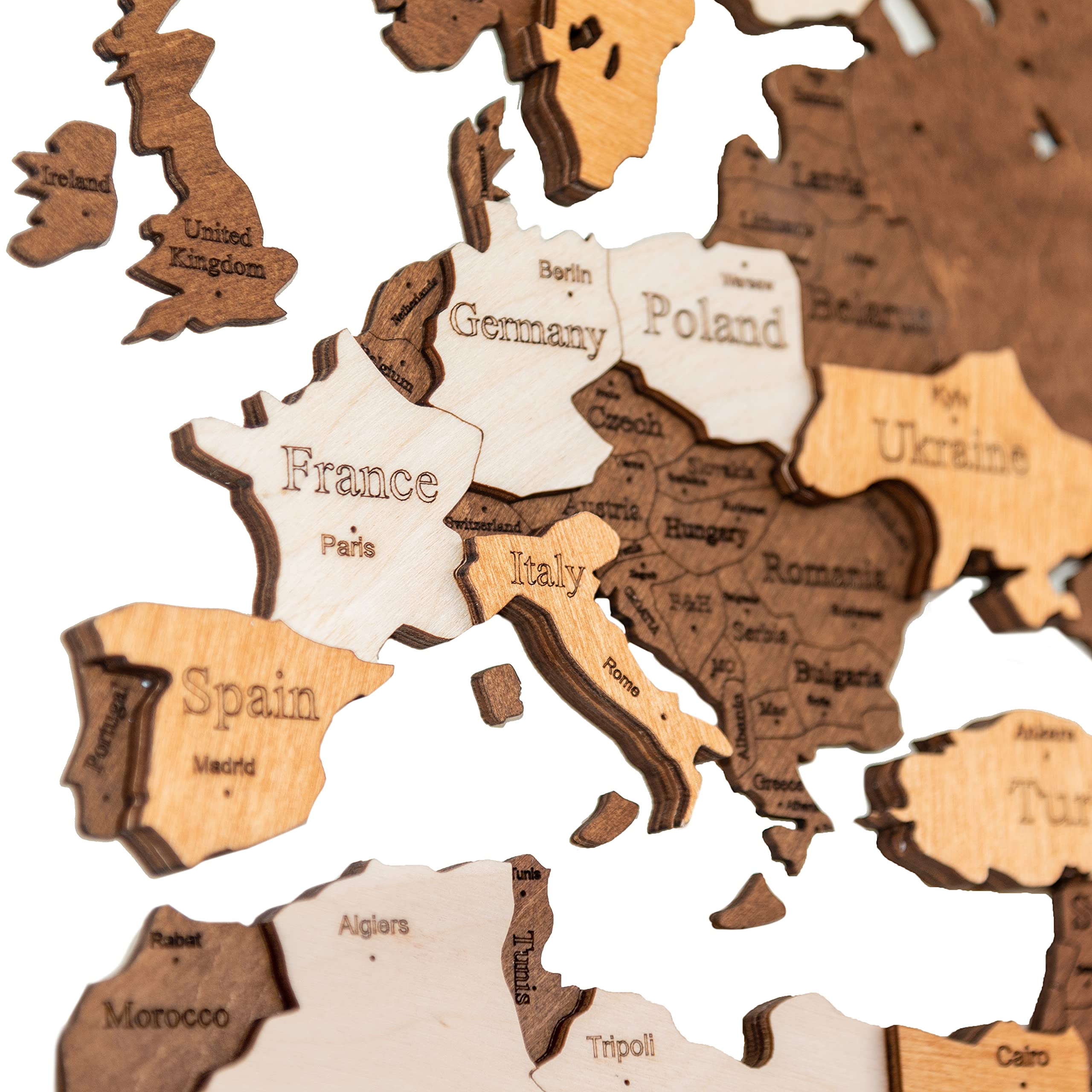 Woodvio Mapa Mundial de Madera 3D, Arte Decorativo para Pared para Decoración de Hogar y Oficina - tamaño Grande (160x85cm)