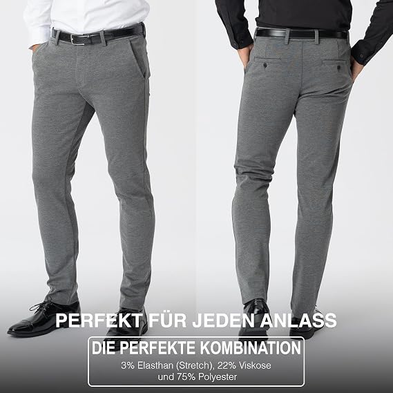 Performance Pants for Men, Slim Fit, Stretch - Comfortable and Modern Mens Trousers with Stretch for Suits, Business, Casual, Golf, Office