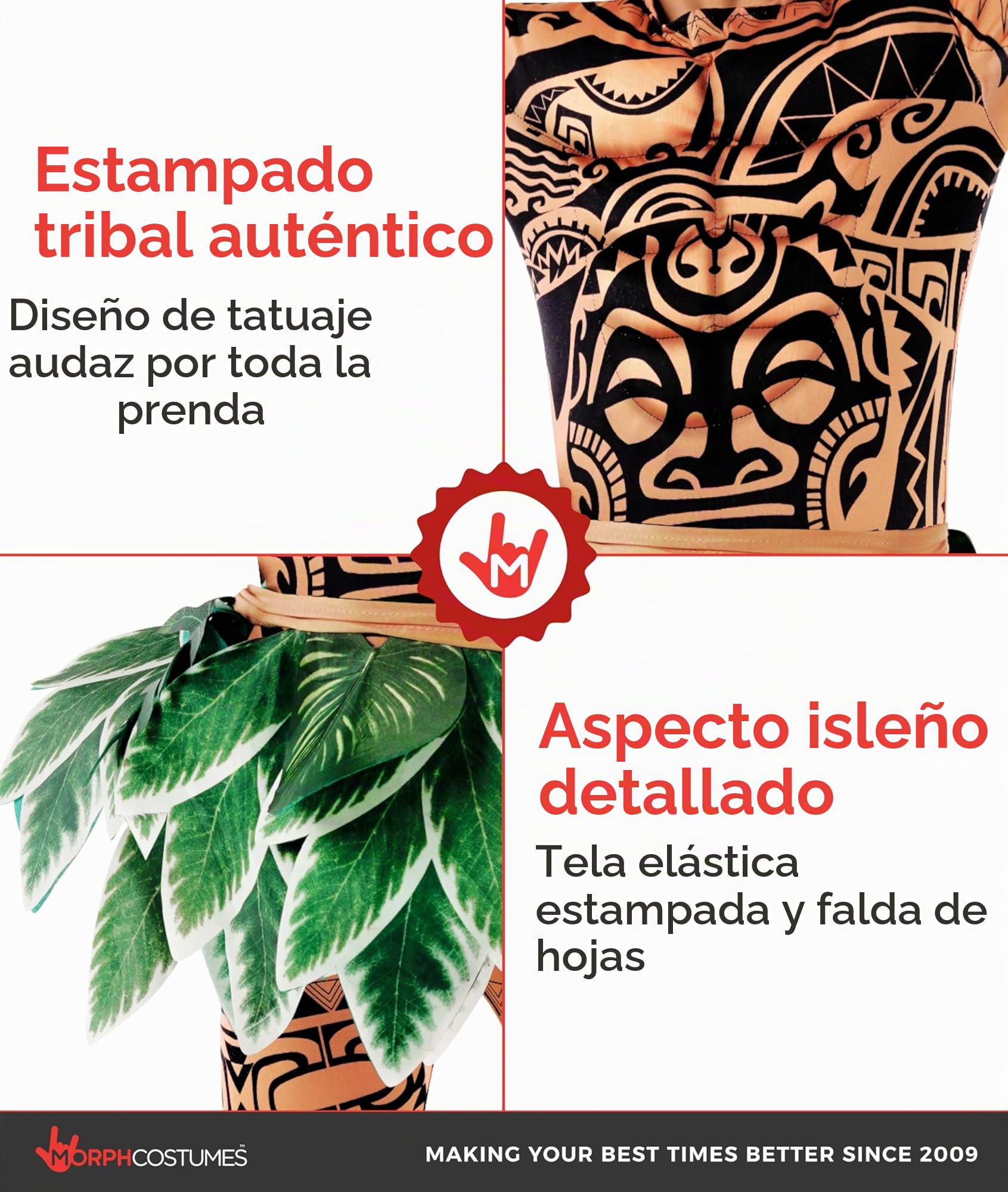 Morph Disfraz Niño, Hawaiano y Polinesio, Disfraz de Película para Carnaval y Halloween