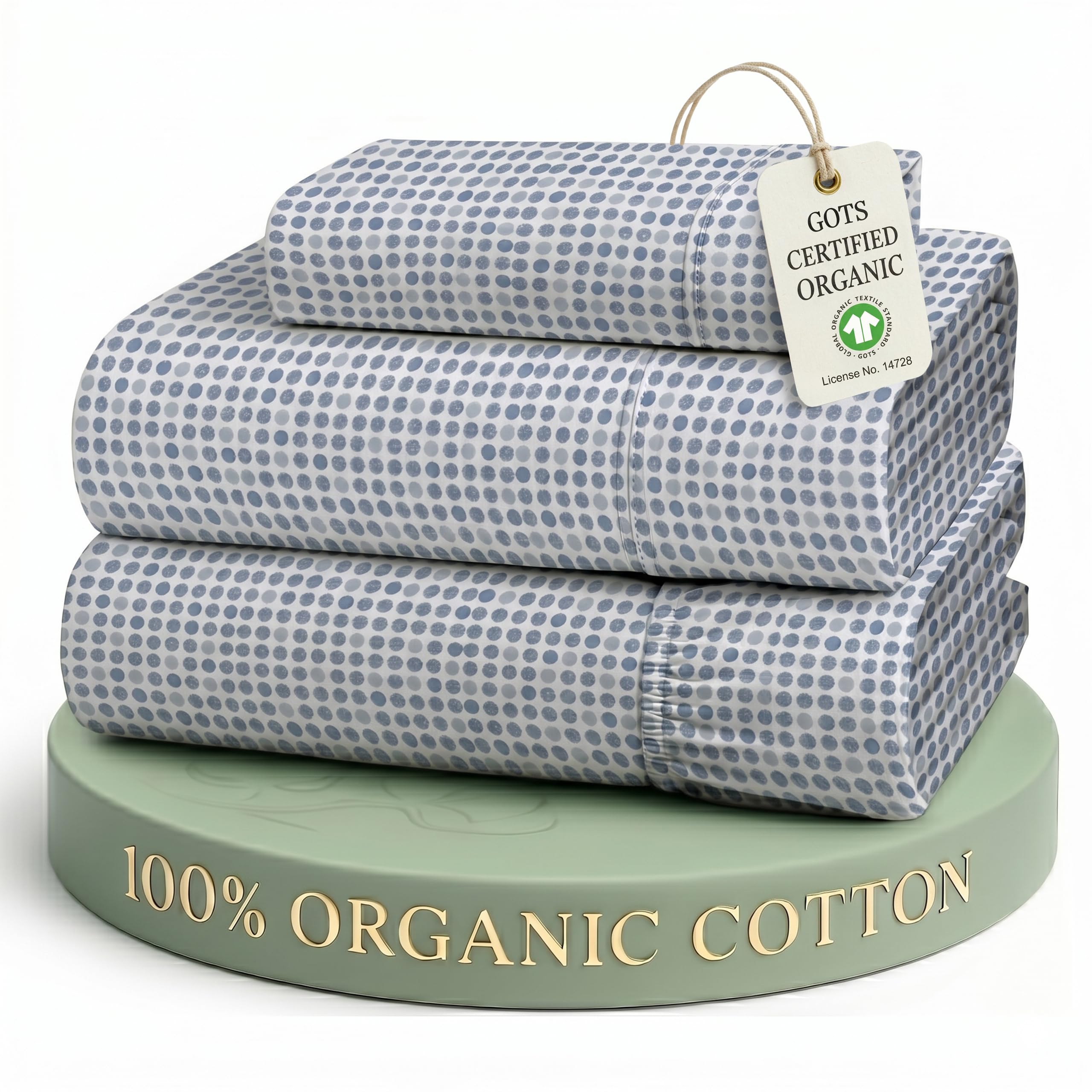 LANE LINEN 100% Organic Cotton Twin Sheets Set 3-Piece Pure Percale Long Staple Soft Bedding Breathable Fits Mattress Upto 15" Deep - Polka Dot — image 1