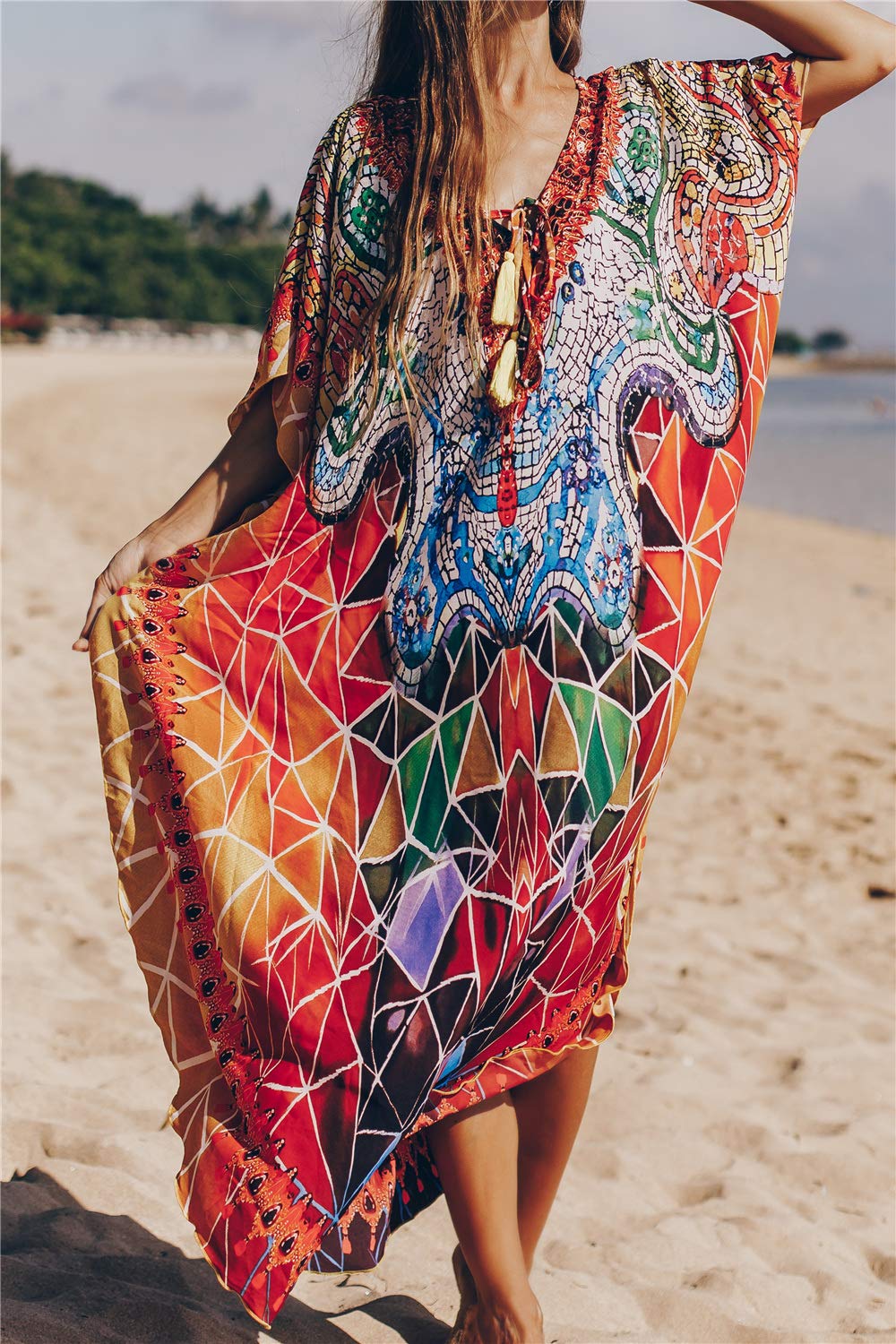 Femmes Boho Kaftan Longuewear Nuit Surdimensionné Vêtements de Détente Robes Plage Couverture Sarong