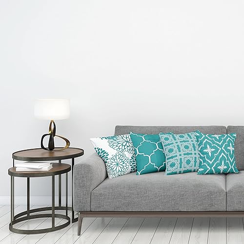 Miniatura 2 de Ambesonne Paquete de 4 fundas de cojín vintage, diseño monocromático, enrejado, cuadrícula, cuadrícula, cuadrícula, cuadrifolio y flores de dalia,