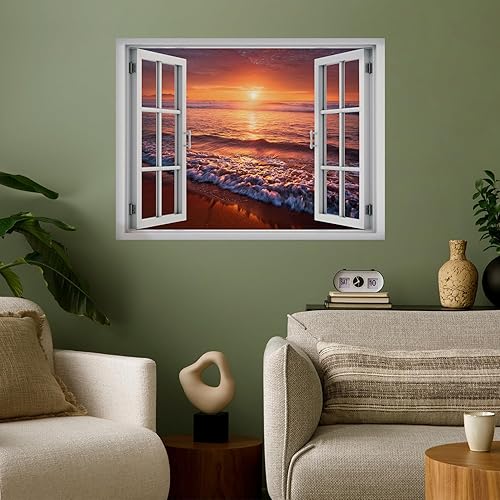 Miniatura 9 de wall26 Adhesivo mural removible para pared, diseño de pájaros volando sobre la vibrante playa, playa, puesta de sol, naturaleza, desierto