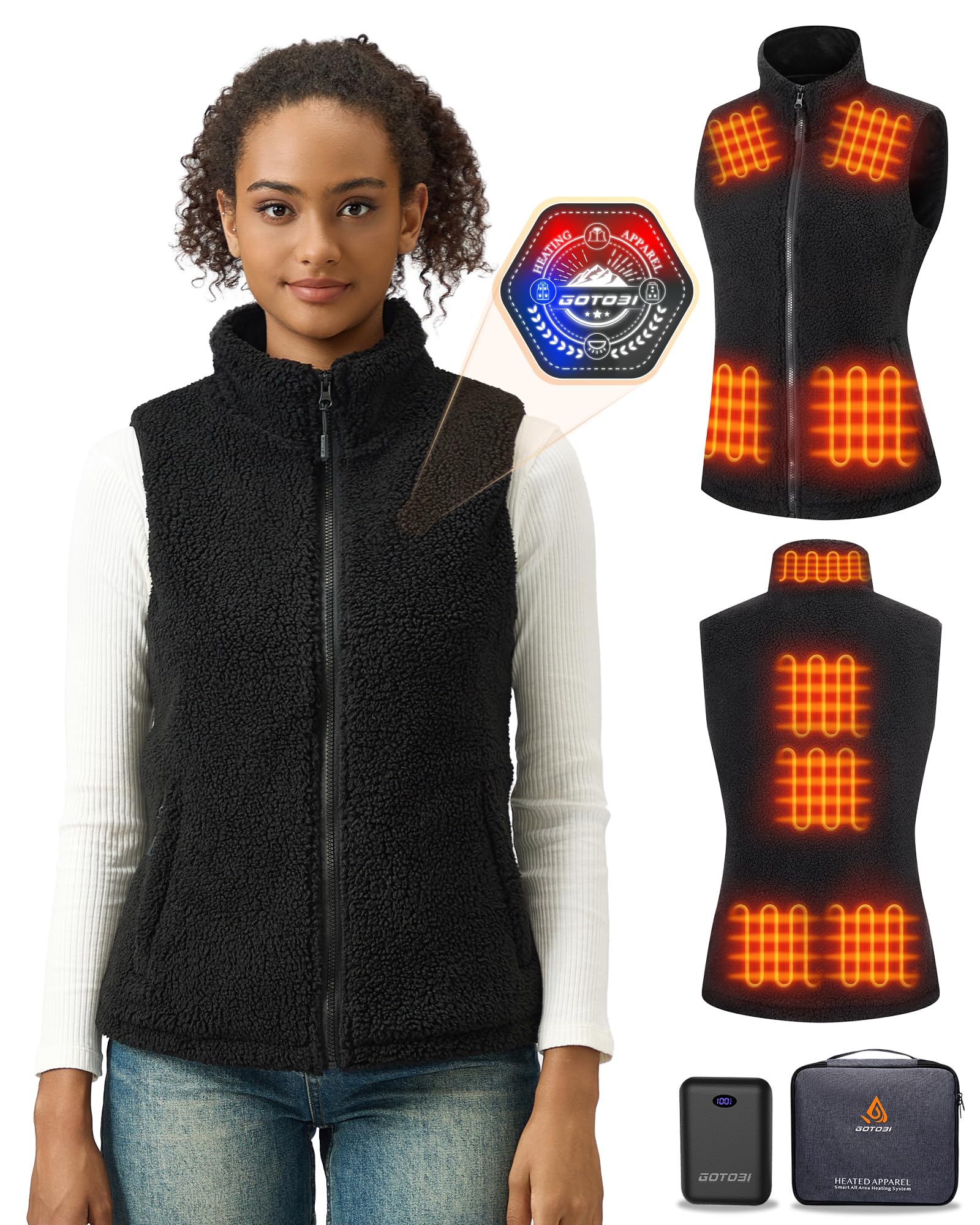 Fuzzy Sherpa Fleece Heated Vest Women, 9 Heating Zones