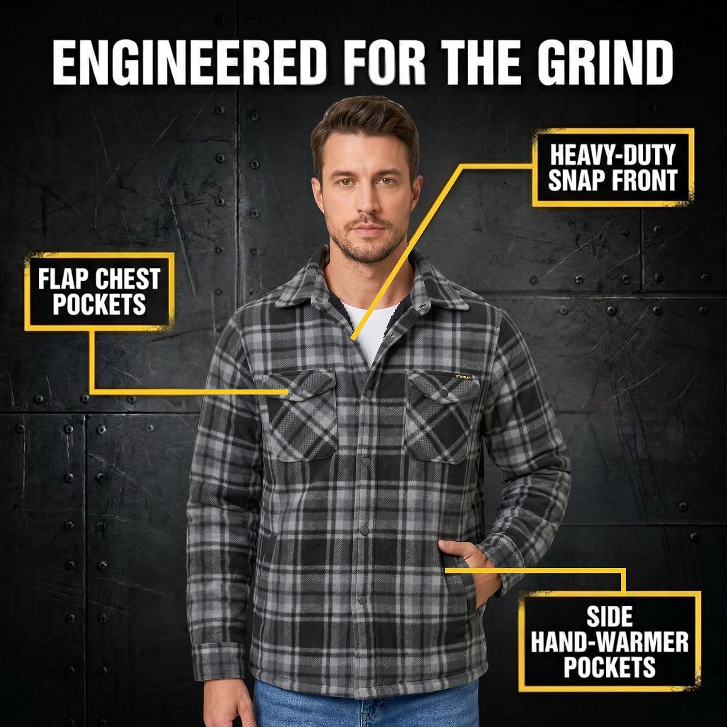 STANLEY Sherpa Lined Flannel Jacket for Men - Fleece Lined Plaid Shacket