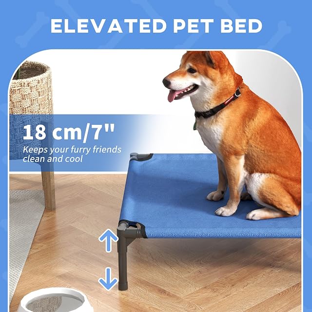 Foto 4 de 8 de PawHut Cama elevada para Perro con armazón metálico, Azul (Medium)
