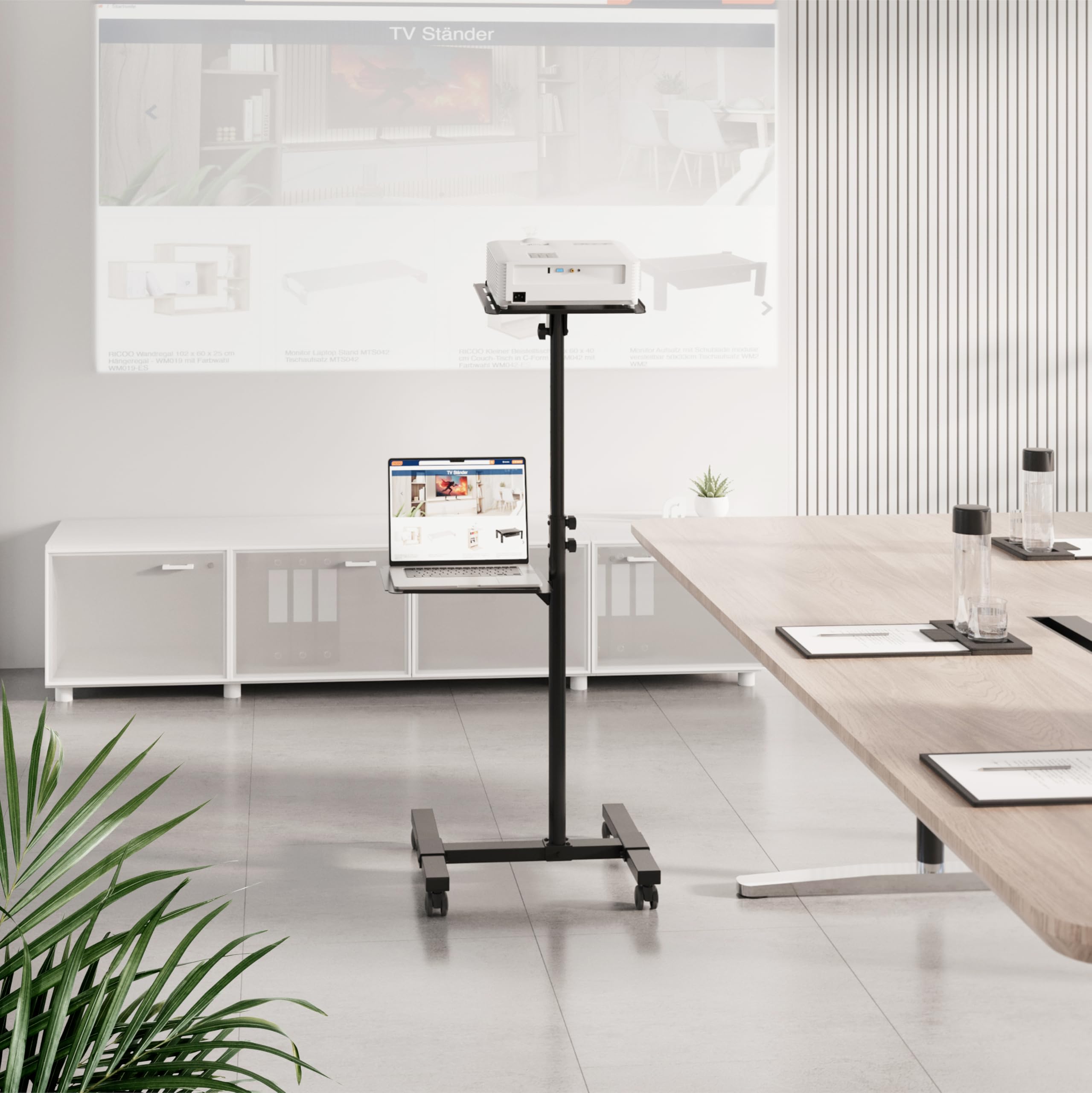 RICOO Soporte proyector Suelo Altura Regulable Elevador Ordenador portátil Universal CZ0800 Ruedas Bandeja Notebook Mesa para Laptop Negro
