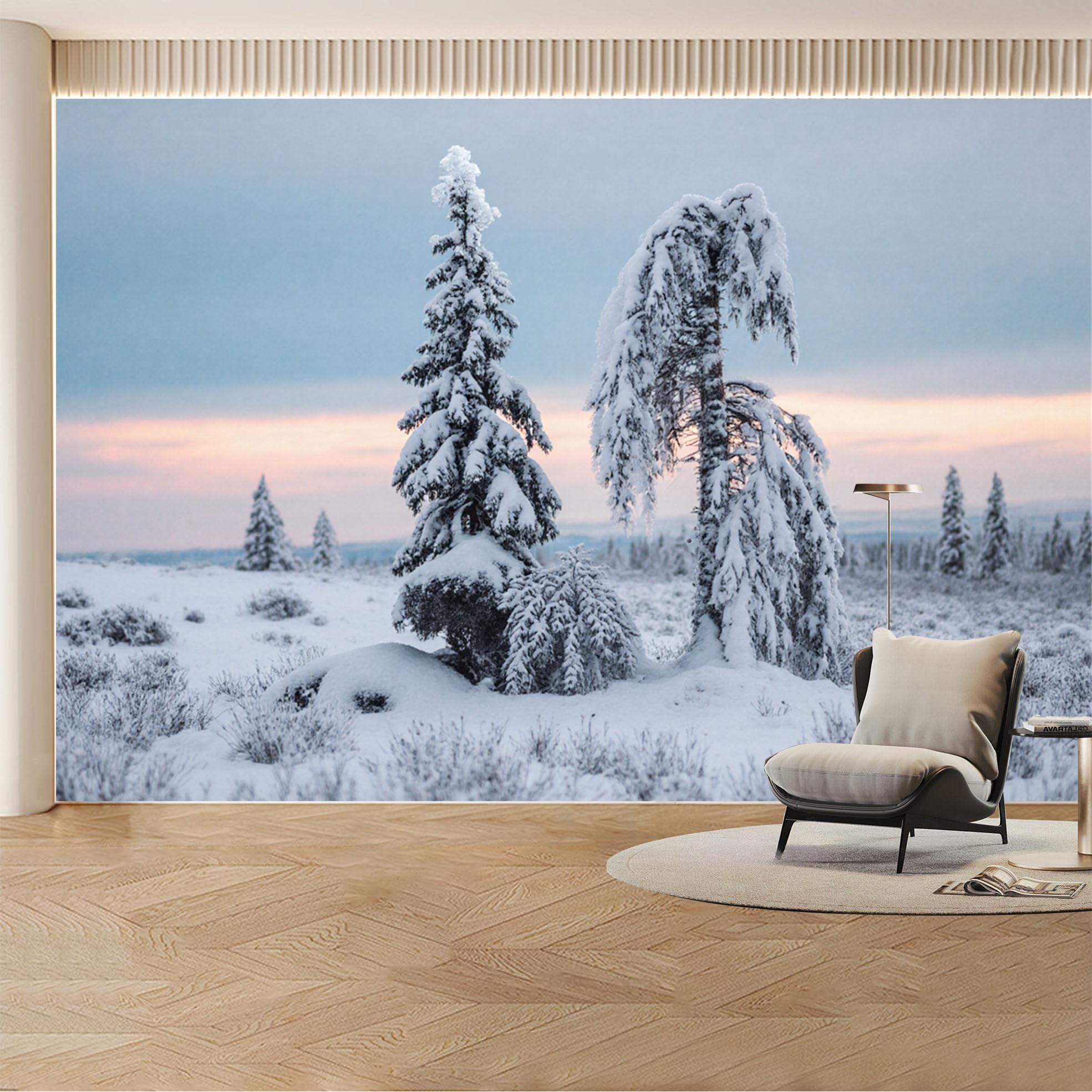 Custom Wall Mural Wallpaper Snowy Forest Landscape， 3D Effect Wall Decor， Nature Sunset for Living Room， Bedroom， Office