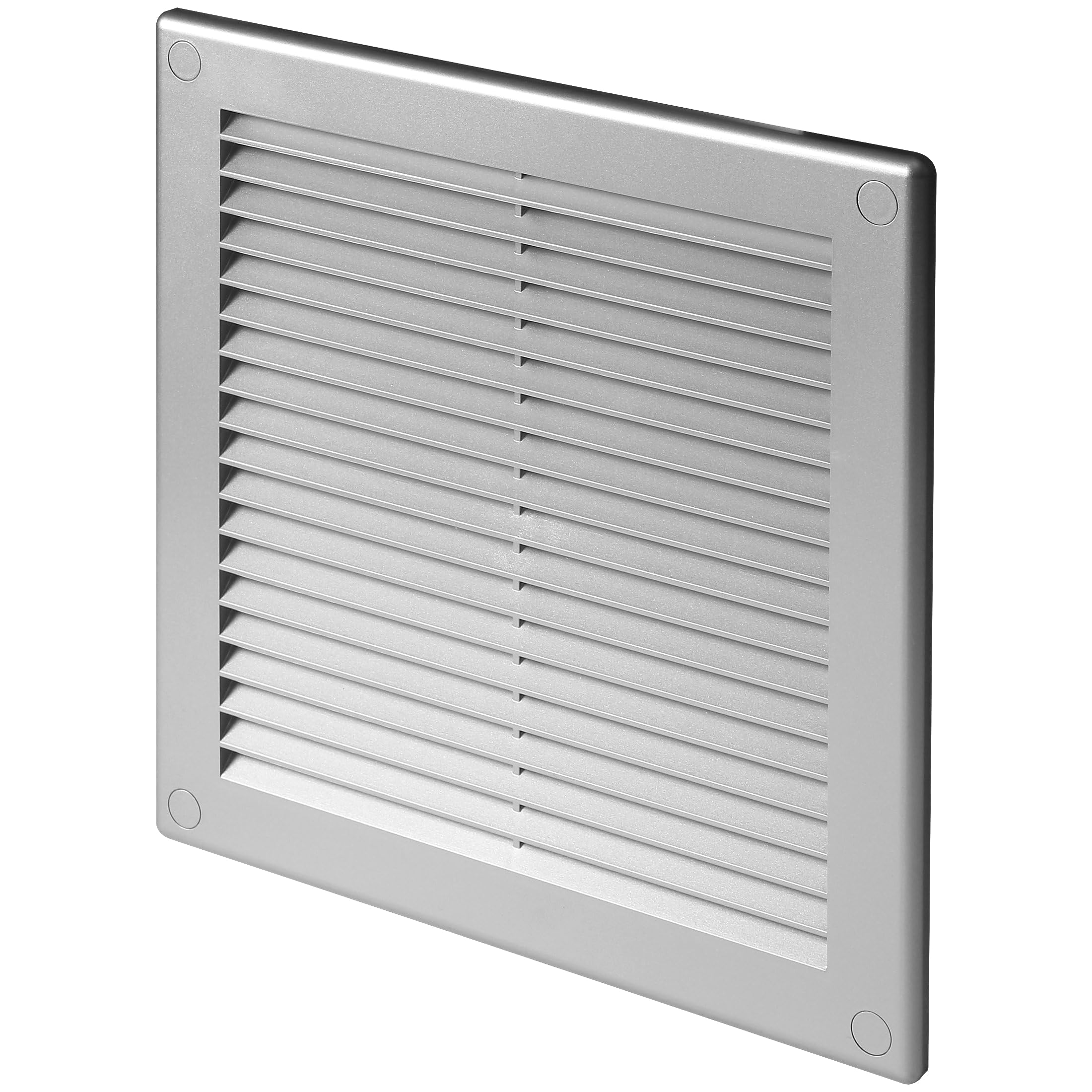 Silver Louvred Wall Vent Grille with Flyscreen and Screw Caps, 150 x 150 mm, Air Ventilation Duct Cover with Anti-Insect Mesh and Flat Back, Tough and Durable ABS Plastic — image 1