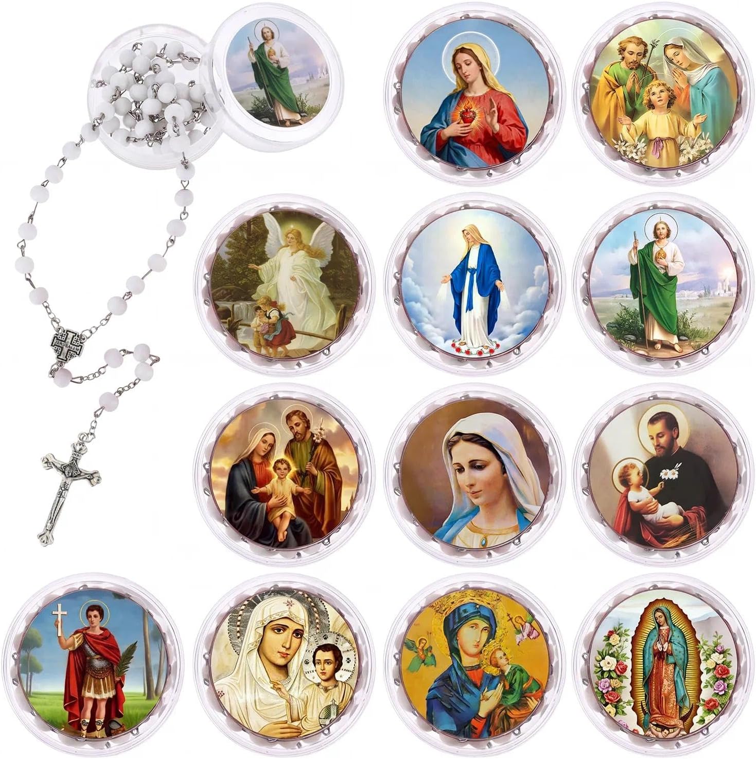 24 sets Rose Scented Catholic Rosaries Necklaces Wooden Beads Rosary Necklace Religious Rosary Jesus Cross Catholic Gifts Holy Rosaries in Bulk with Gift Boxes for Prayer Men Women