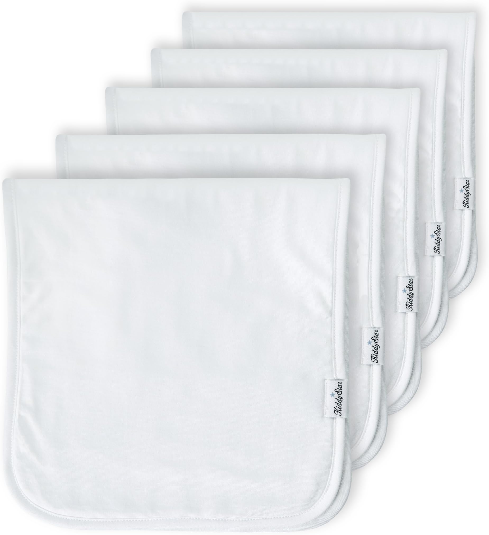 KiddyStar Organic Cotton, 5-Pack Baby Burp Cloths, Large 21"x10", Triple Layer, Thick, Soft and Absorbent Towels, Plain White Burping Rags for Newborns, Baby Shower Gift for Boys and Girls