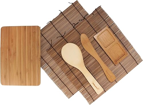 Miniatura 8 de BambooMN Kit para hacer sushi  Esterillas de sushi verdes y naturales, paleta de arroz, esparcidor, plato de salsa de sushi y tablero de exhibición
