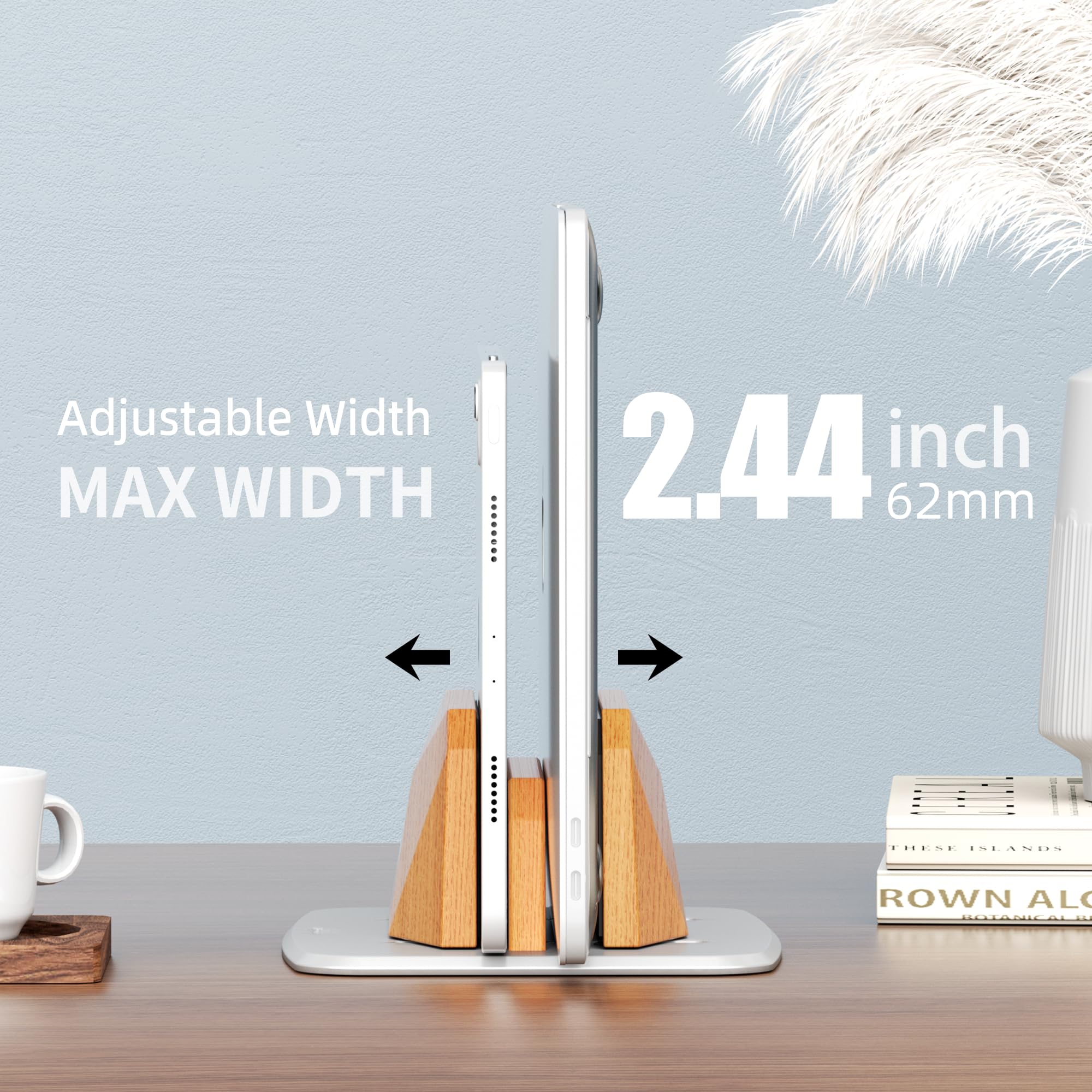 AFOOYO Soporte vertical para laptop, soporte ajustable de madera con doble ranura, base de escritorio compatible con todos los MacBook, Surface, Chromebook, Dell y más (madera de haya)