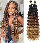 Eerya Long Curly Braiding Hair 18 Inch 2 Packs Ocean Wave Crochet Hair for Black Women Deep Wave Braiding Hair for Boho Braids (18 inch, T1B/30/27)