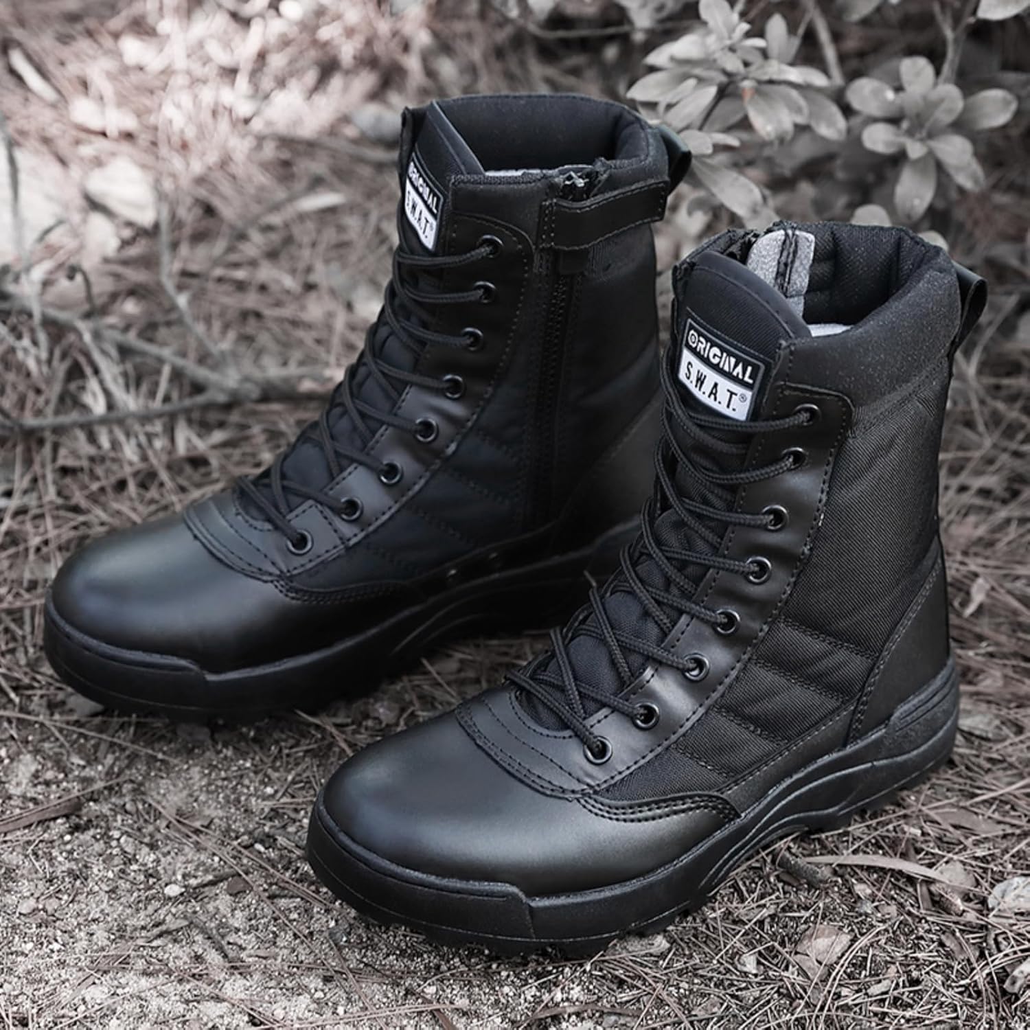 Men's High Top Anti-Collision Toe Military Tactical Boots with Side Zipper Non Slip Climb Mountains Cross Country Backpacking Jungle Desert Combat Boots