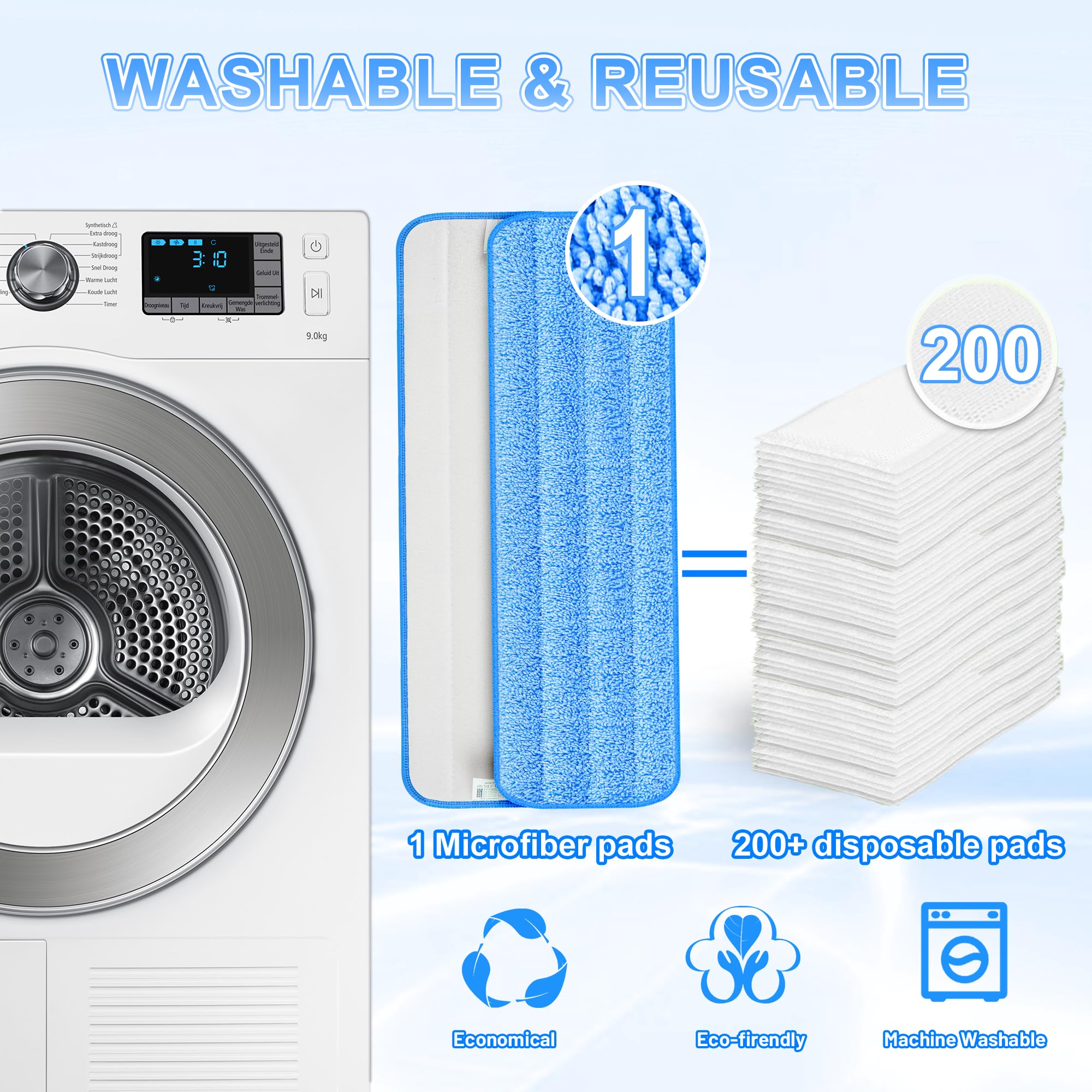 Paquete de 8 almohadillas reutilizables para mopa Swiffer PowerMop, almohadillas de microfibra de 15 pulgadas para limpieza de suelos de madera dura, lavables a máquina, uso en seco y húmedo para todo