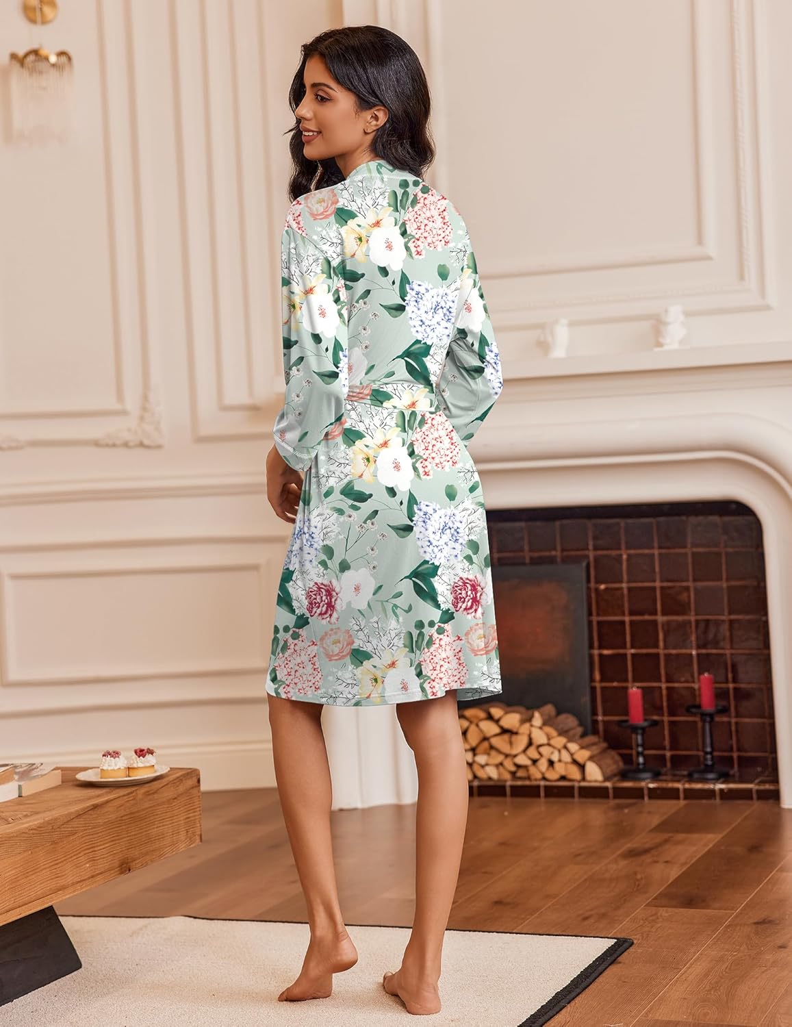 Ekouaer Robes for Women Knee Length Bathrobe Lightweight Kimono Robe 3/4 Sleeve Loungewear Soft Sleepwear with Pockets S-XXL - Image 5