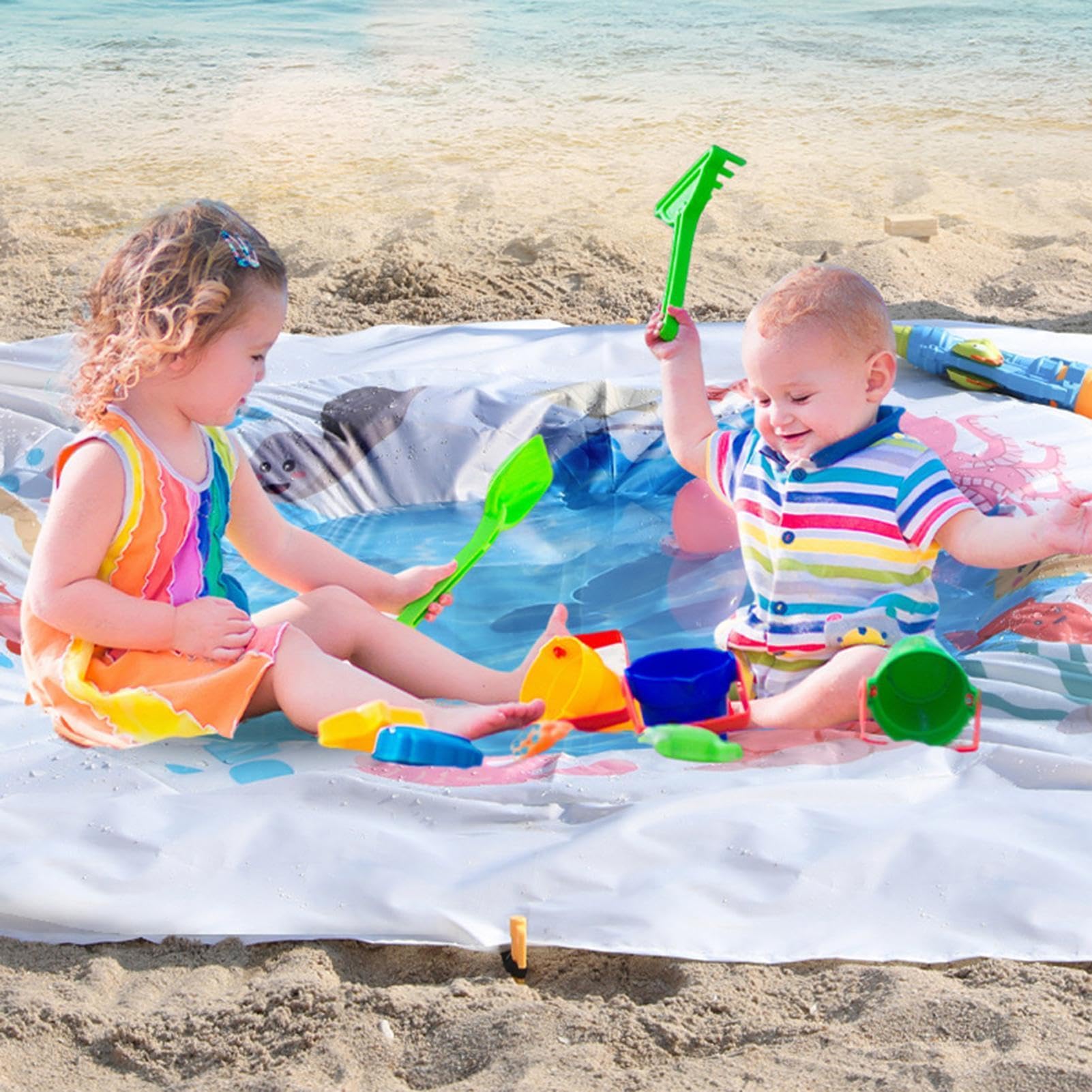 Piscine de plage, couverture de plage imperméable et anti-sable 2 en 1 pour