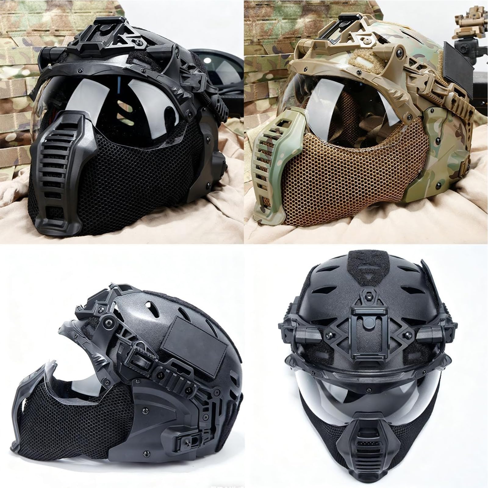 Casque tactique avec lunettes pliables externes pour rail 3.0, tir, angle réglable visière pliable, pour randonnée, CS, airsoft, paintball, équipement de protection