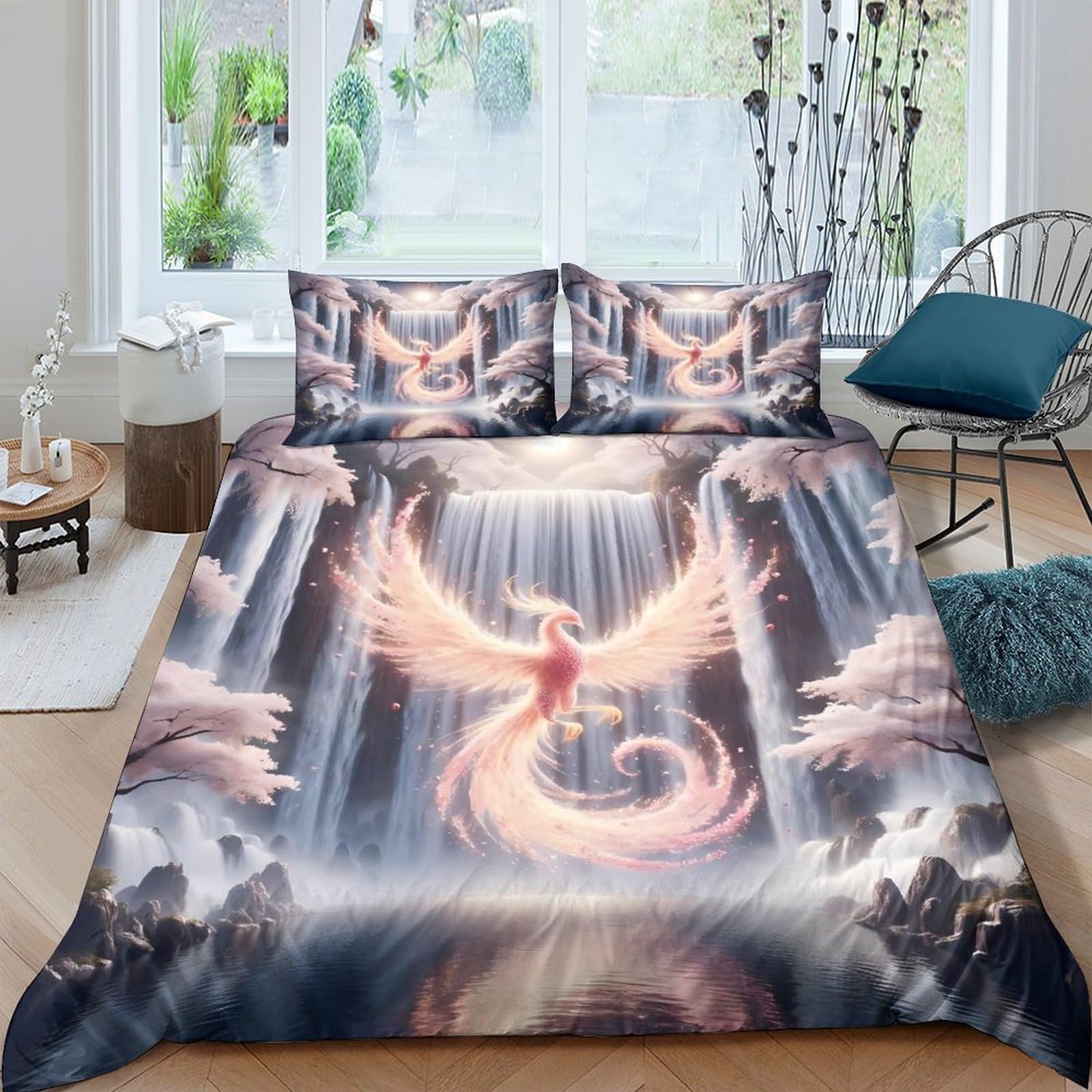 Ctjqhvkz Style-7 3D Printed Fantasy Phoenix Fitted Sheet Microfiber Soft Artistic Sunrise Mattress Cover For Bedroom Guest Room Decor Single（135X200cm）