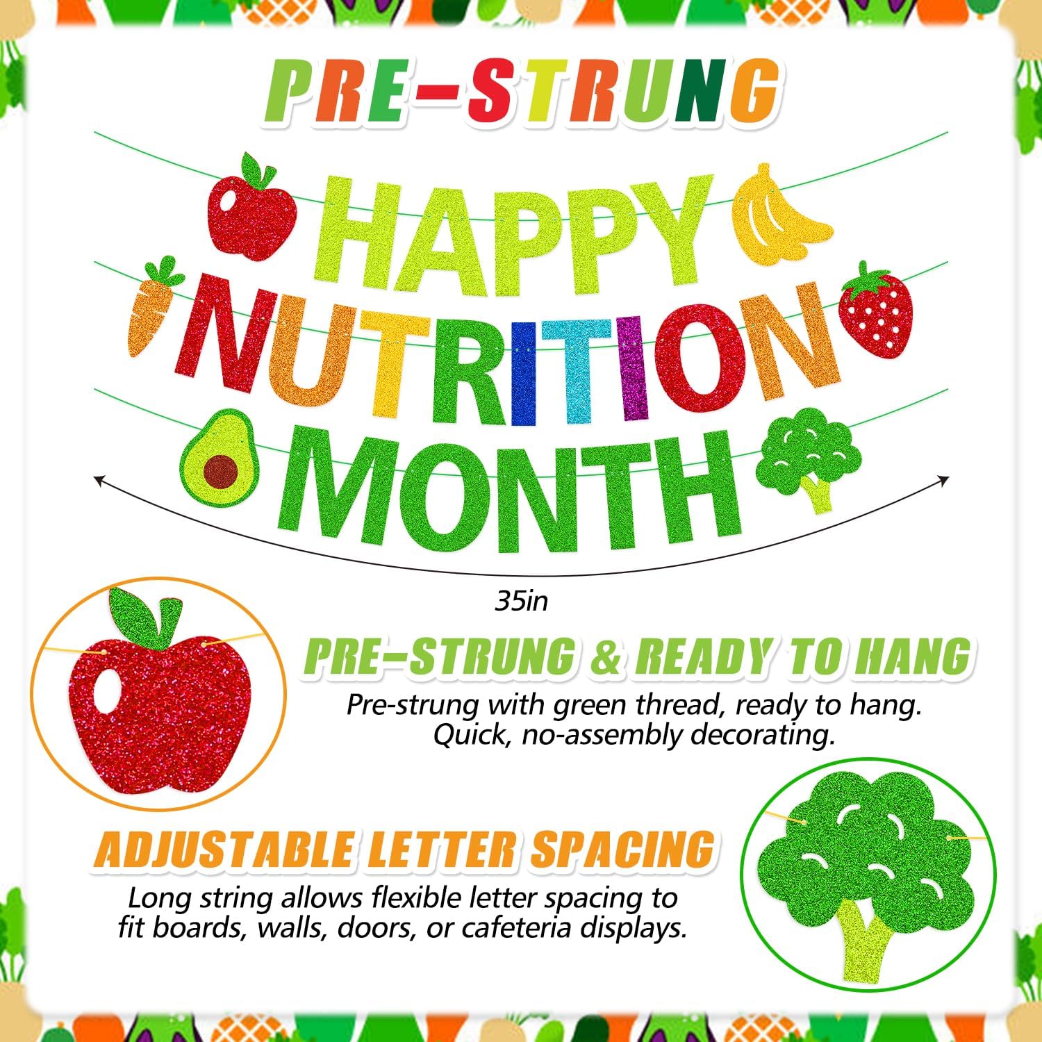 Happy Nutrition Month Banner Nutrition Month Decoration for School Classroom Student Children Healthy Eating Motivation Party Supplies