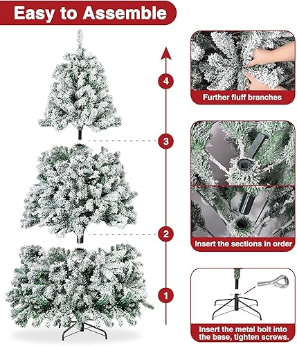 Miniatura 7 de BROVIEW Árbol de Navidad artificial preiluminado de 6 pies, árbol de Navidad navideño con 250 luces RGB multicolor, 928 puntas de rama, base