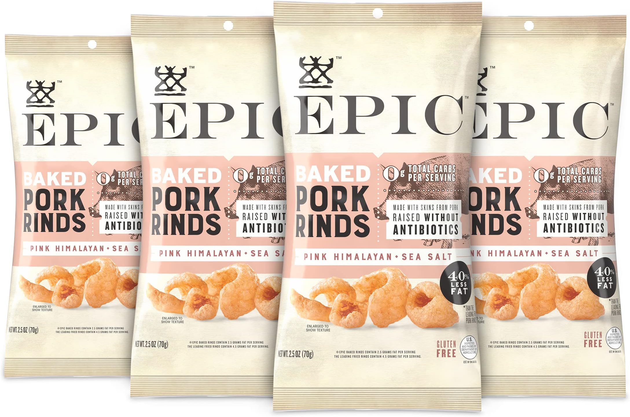 Pink Himalayan Salt Pork Rinds, Keto Consumer Friendly, 4Ct Box 2.5oz bags (Pack of 4)