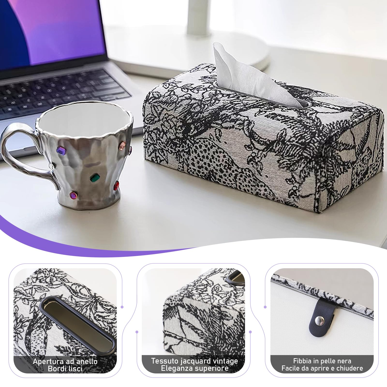 Porta Fazzoletti, Scatola per Fazzoletti di Carta Tessuta Jacquard, Fazzoletti di carta Box Rettangolare per Sala da Pranzo Camera da Letto Ufficio Hotel