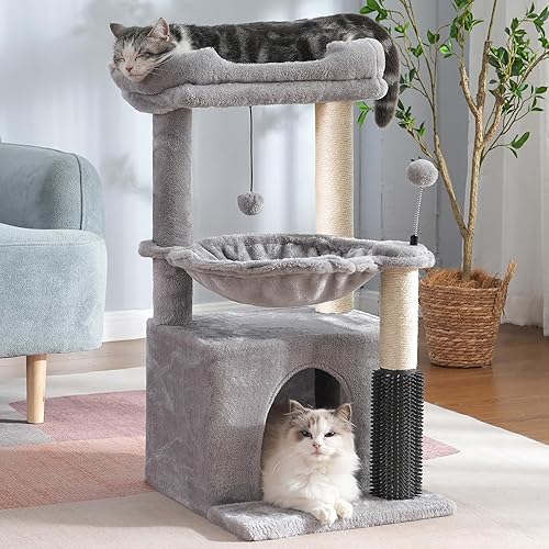 Miniatura 9 de Árbol para gatos pequeños de 32 pulgadas para gatos grandes, torre para gatos adultos con poste rascador, hamaca grande de 15.7 pulgadas y auto