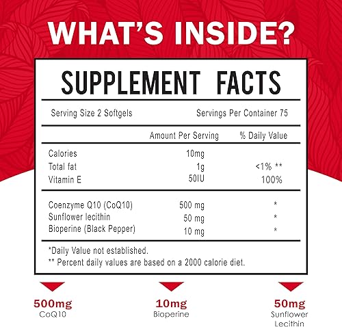 Miniatura 2 de Dr. JOEL'S MOM Nutrix CoQ10 500mg - Apoyo a la producción de energía celular - Mejor absorción con bioperina - 150 cápsulas blandas - Fabricado en