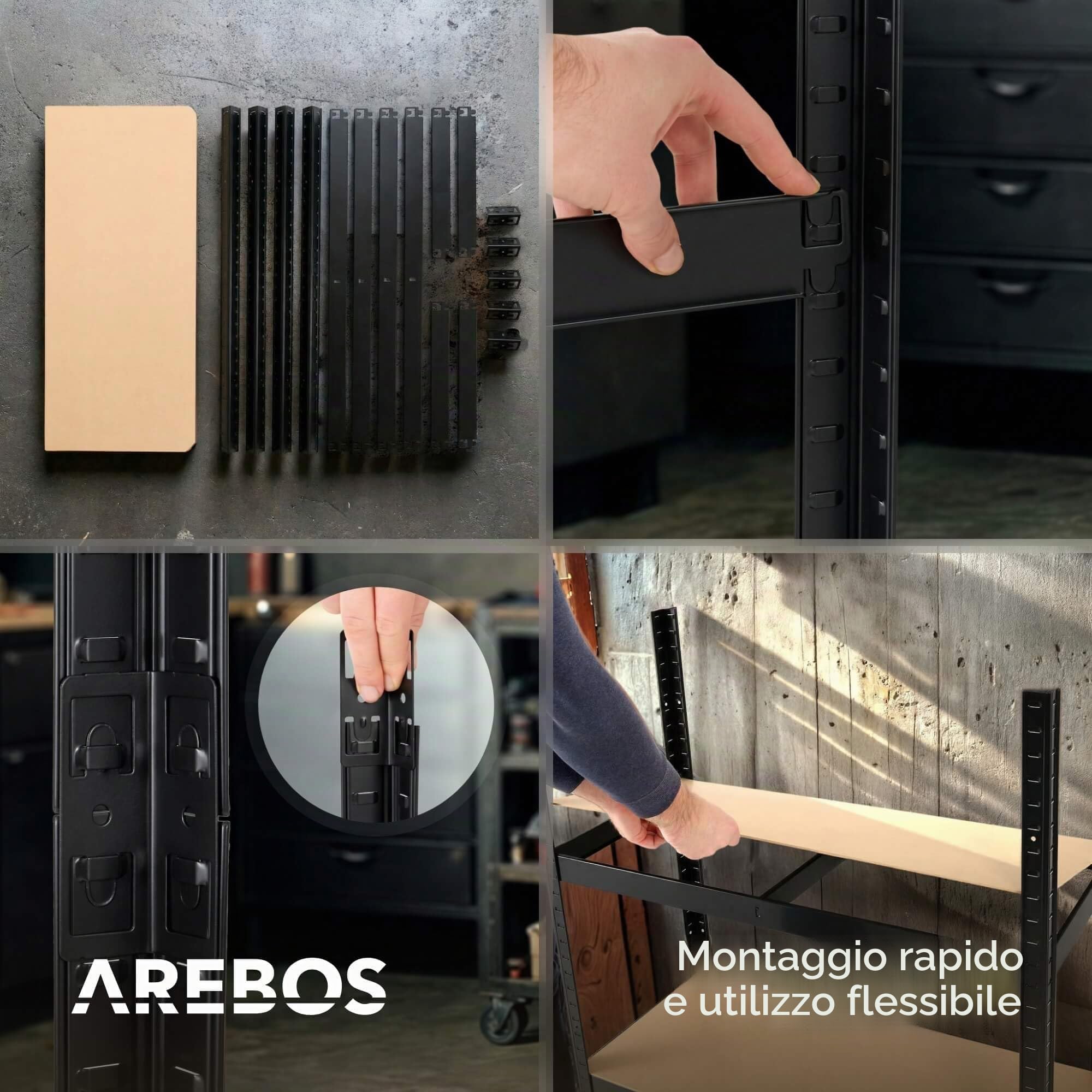 AREBOS Scaffalatura per carichi pesanti 180 x 90 x 40 cm | 875 kg di portata | 5 pannelli MDF Scaffalatura | Per magazzini