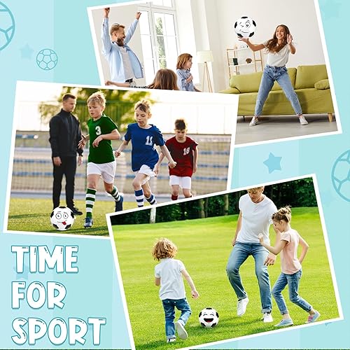 Miniatura 5 de Soulchen 6 pelotas de fútbol de cara divertida de Navidad a granel con bolsa de malla de inflado, tamaño 4, pelota de fútbol desinflada, regalo para