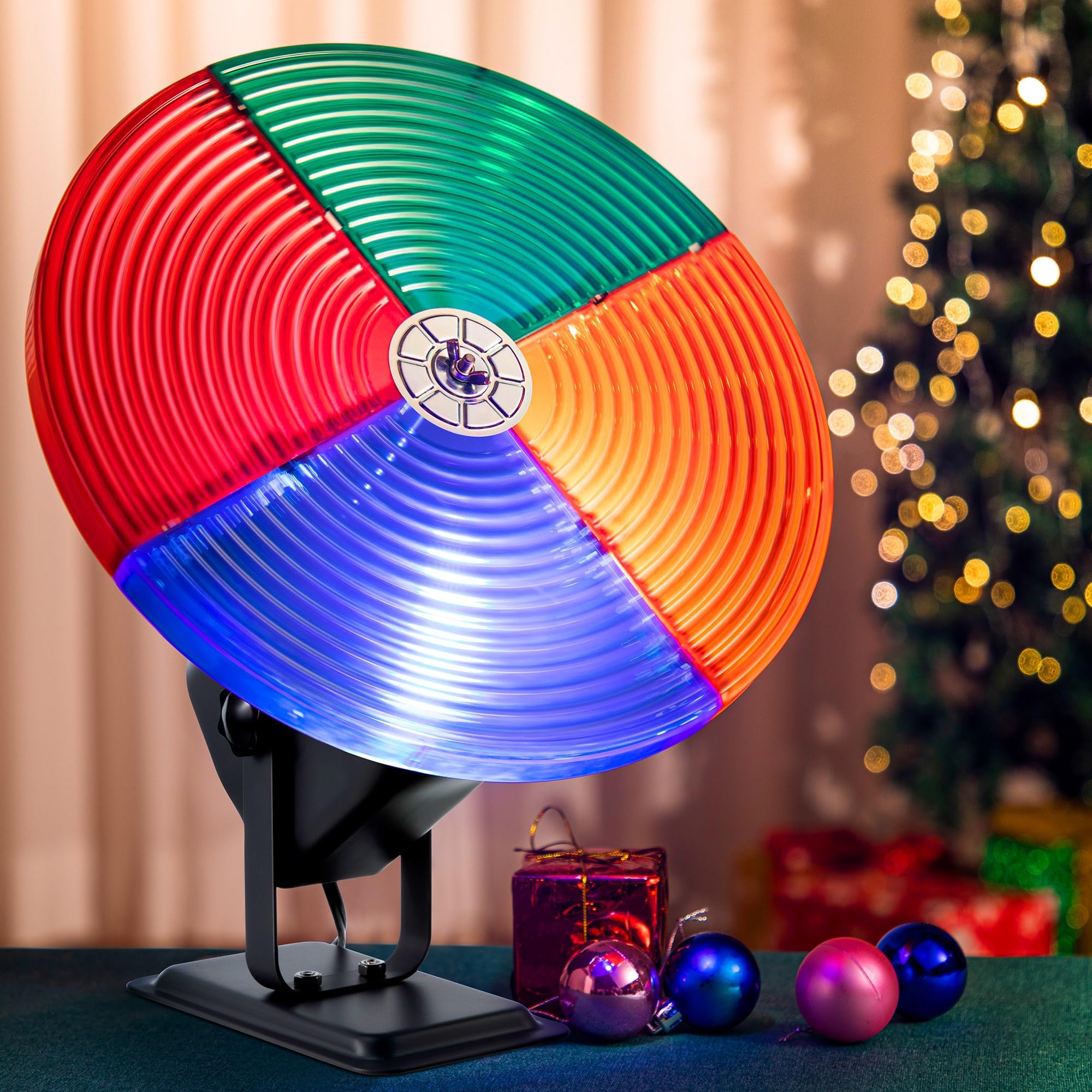 Meonum Color Wheel for Christmas Tree with E27 LED Light, Quiet Smooth Rotating Color Wheel for Vintage Silver Tinsel Christmas Tree Decor Retro Indoor Holiday Decor, Patent Design Pending