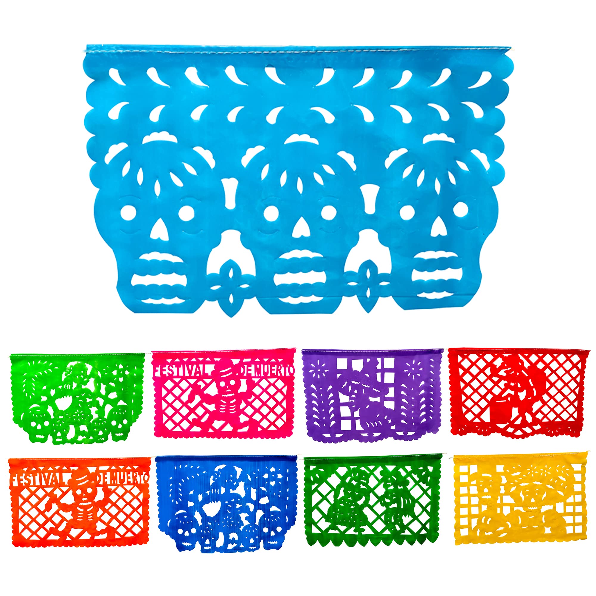 Amazon.com: TexMex Fun Stuff - Mexican Banner Papel Picado, Day of the  Dead, Plastic Party Banners, Mexican Banner Decorations, 60 ft Streamers  (12 FT x 4) Set of 4 Cinco de Mayo