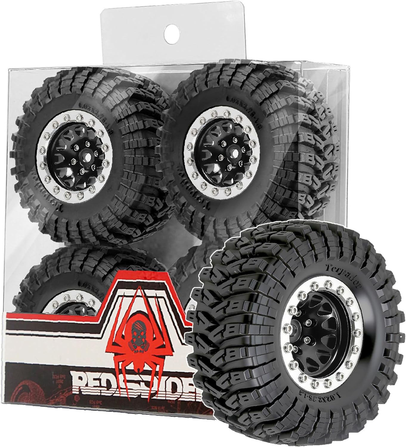REDSPIDER•1.3 Beadlock Wheels and Tires OD 2.75'' Hex 7mm (4PCS) for 1/18 1/24 TRX4M SCX24 AX24 FCX18 FCX24 RC Crawler Car (Black)