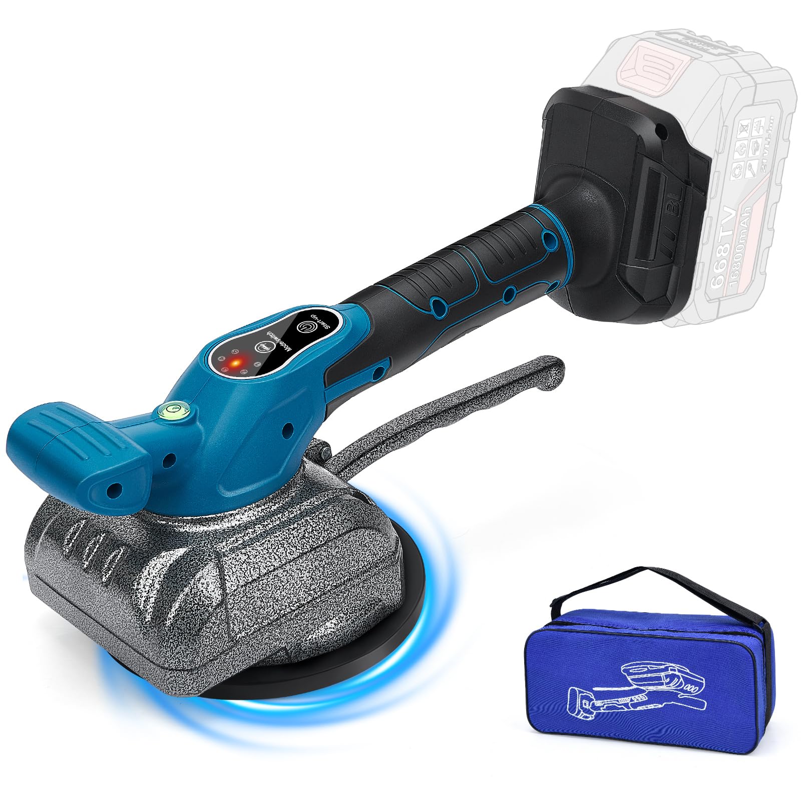 Vibreur Carrelage Ventouse Carrelage Sans Fil, Compatible Avec Batterie Paddock 18v, 12000 Tr/Min, Aspiration 100kg, Pour Carreaux De 0,2-1,2m, Vitesse Réglable En 5 Vitesses (Sans Batterie)