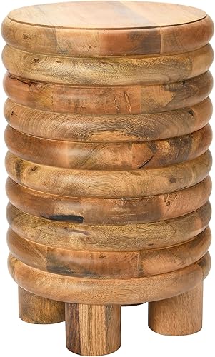Creative Co-Op Dossier - Taburete de madera maciza de inspiración vintage para usar, taburete con acabado natural