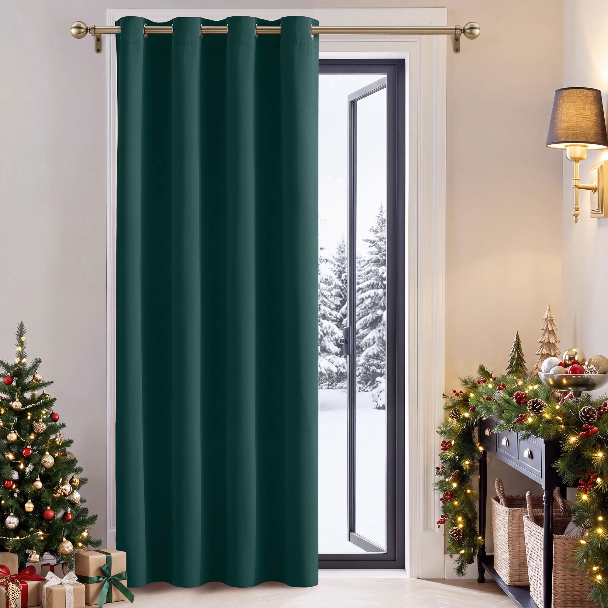 PONY DANCE Thermal Blackout Door Curtain, Christmas Dark Green, 46 x 84