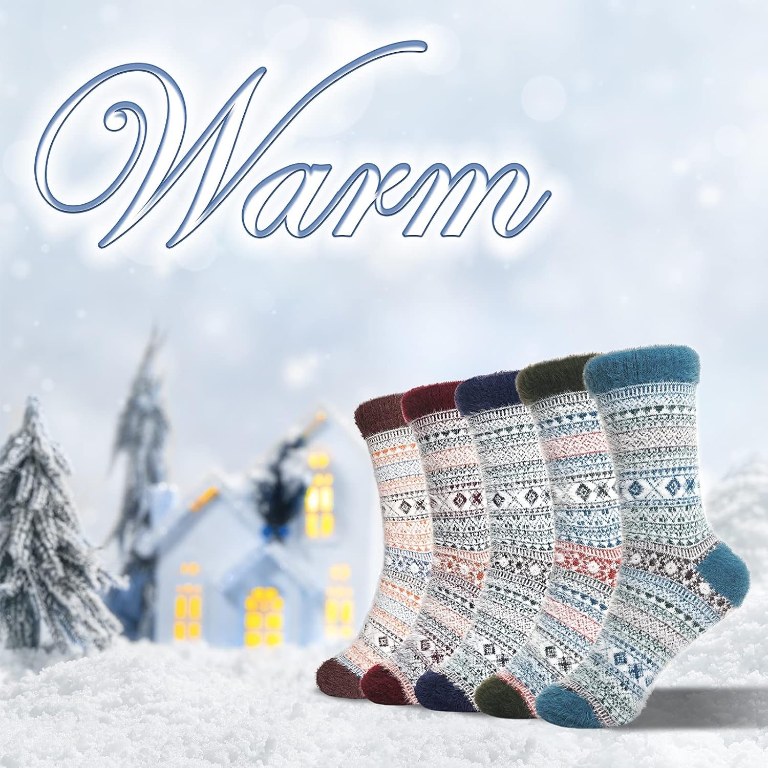 ICEIVY Socks Women, Soft Knit Wool Winter Thick Warm Cabin Fuzzy Crew Women Socks 5 Pack - Image 5